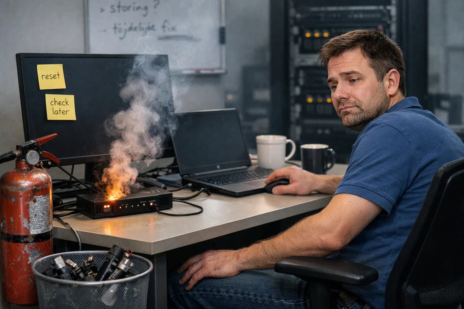 Als je personeel van brandje niet meer schrikt, dan hebben ze of stalen zenuwen of het gebeurt vaker